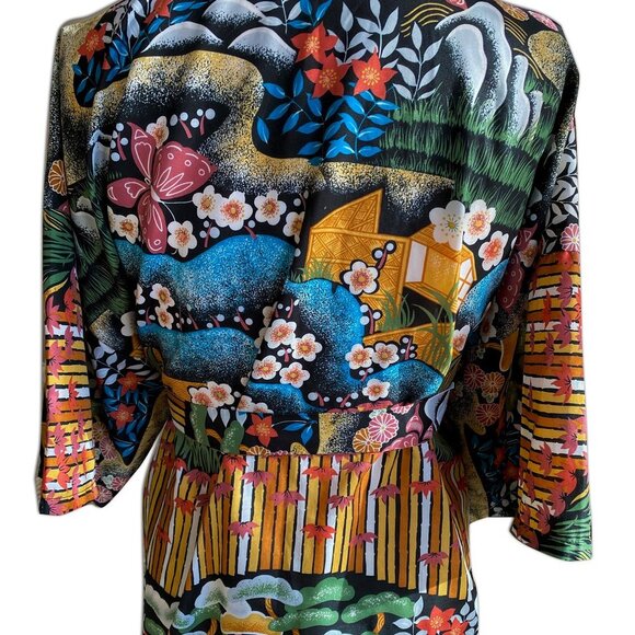 Vintage vibrant wood-sy pattern knee length kimono cover up - Picture 11 of 15